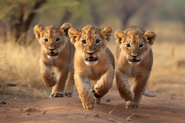 Fototapeta na wymiar lion cub running