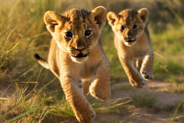 Obraz na płótnie Canvas lion cub running