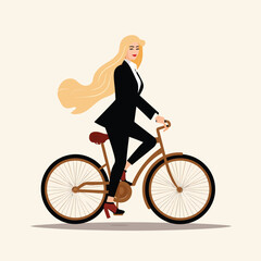 Woman in a suit riding bicycle vector isolated
