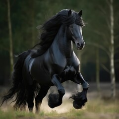 black and white horse running