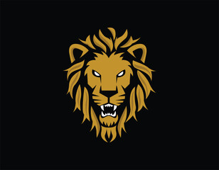 Fototapeta na wymiar Black and Gold Lion Head Logo Design Template