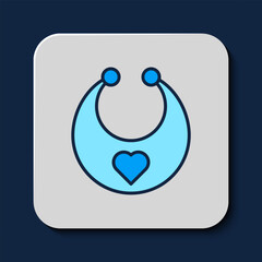Filled outline Baby bib icon isolated on blue background. Vector