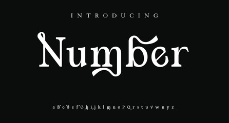 Number, luxury elegant alphabet letters and numbers. Elegant wedding typography classic serif font decorative vintage retro. Creative vector illustration