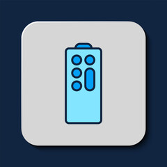 Filled outline Remote control icon isolated on blue background. Vector