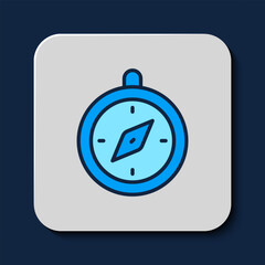 Filled outline Compass icon isolated on blue background. Windrose navigation symbol. Wind rose sign. Vector