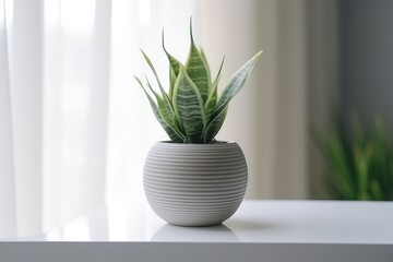 Office Interior Element White Pot With Green Houseplant, AI generated