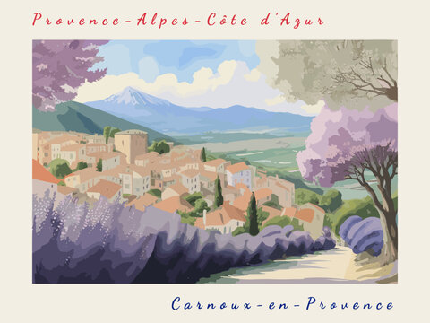 Carnoux-en-Provence: Postcard design with a scene in France and the city name Carnoux-en-Provence