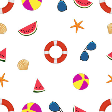 A pattern with watermelon watermelon and other things on a white background