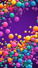 Abstract composition with many colorful random flying spheres. Colorful rainbow matte soft balls in different sizes. Vector background