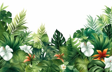 Fototapeta na wymiar Vector Clipart, Tropical plants with copy space, AI Generative.