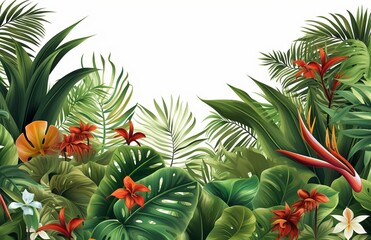 Vector Clipart, Tropical plants with copy space, AI Generative.