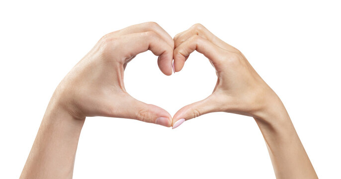 Male and female hands forming a heart shape, cut out