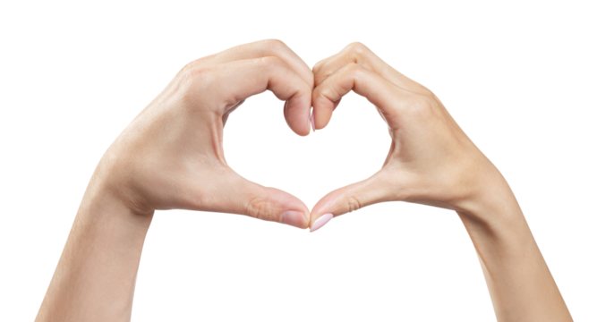 Male and female hands forming a heart shape, cut out