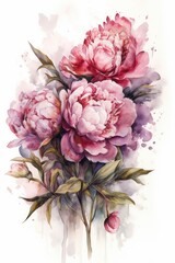 Watercolor peony wall art, Watercolor Flowers 