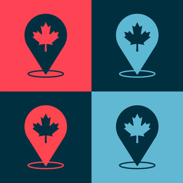Pop art Canadian maple leaf icon isolated on color background. Canada symbol maple leaf. Vector