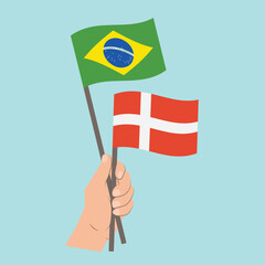 Flags of Brazil and Denmark, Hand Holding flags