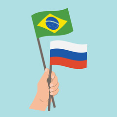 Flags of Brazil and Russia, Hand Holding flags