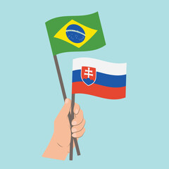 Flags of Brazil and Slovakia, Hand Holding flags