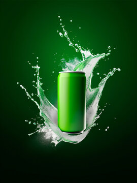green can and splashing white liquid, generative AI