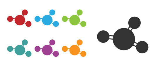 Black Molecule icon isolated on white background. Structure of molecules in chemistry, science teachers innovative educational poster. Set icons colorful. Vector