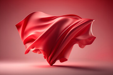 Beautiful red silk cloth floating flying in the air. With copy text space. Mock up template for product presentation.	
