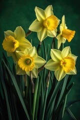 Obraz premium yellow daffodils on black background