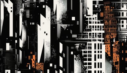 seamless pattern with abstract urban city, illustration, Generative AI