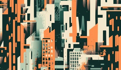 seamless pattern with abstract urban city, illustration, Generative AI