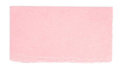 Single piece of isolated ripped blank soft pastel pink paper with copy space for text, top view from above on white or transparent background

