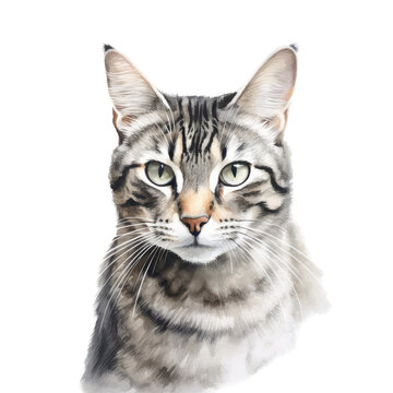 a Tabby cat portrait, soft, fluffy, furry pet, Pet-themed, photorealistic illustrations in a PNG. isolated, cutout. Generative AI