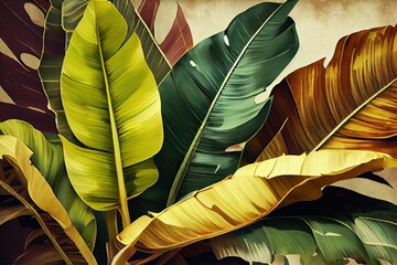 Banana leaf illustration, AI contents by Midjourney