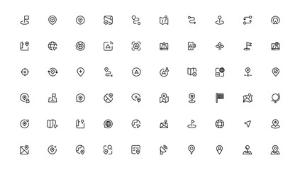 Navigation, location, GPS elements - thin line web icon set. Outline icons collection. Simple vector illustration