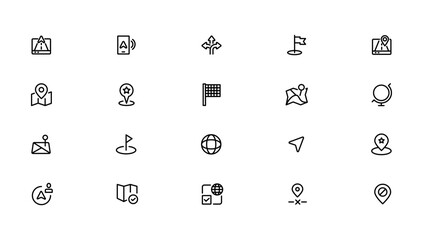 Navigation, location, GPS elements - thin line web icon set. Outline icons collection. Simple vector illustration