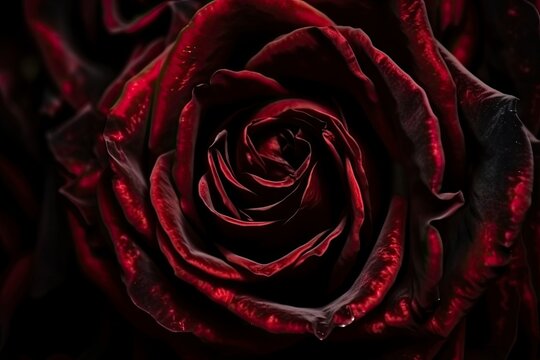 Texture of black red rose. Background of a bouquet of black red roses. Pattern and wallpaper with flowers. Gothic style