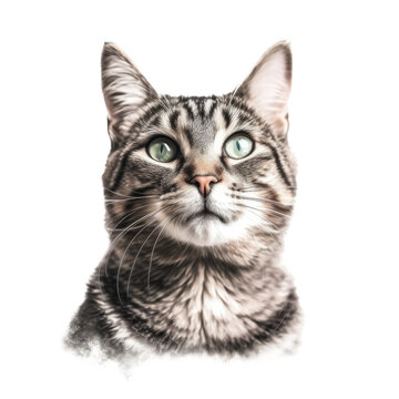 a Tabby cat portrait, soft, fluffy, furry pet, Pet-themed, photorealistic illustrations in a PNG. isolated, cutout. Generative AI