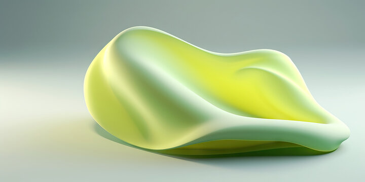 Generative AI illustration of bright greenish yellow pieces of curvy plastic sheet on grey background in studio