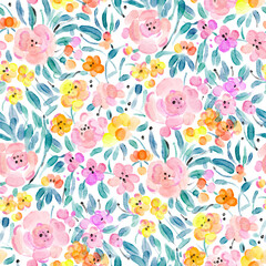 Seamless pattern with bright spring flowers