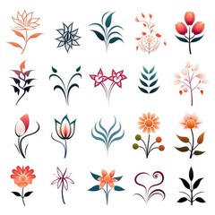 Fototapeta na wymiar A Collection of Floral Icons and Symbols, set of flowers and leaves