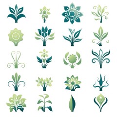  Simplified and Stylized Floral Icons and Symbols, set of elements