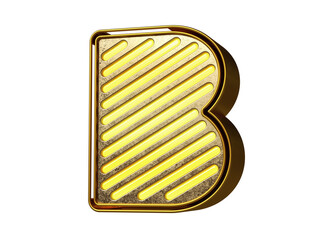 Bright gold display font letter B. Flashing lettering for creating titles, ad headers and eye-catching texts. High quality 3D rendering.