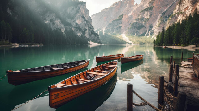 Boats on the Lake. Generative AI