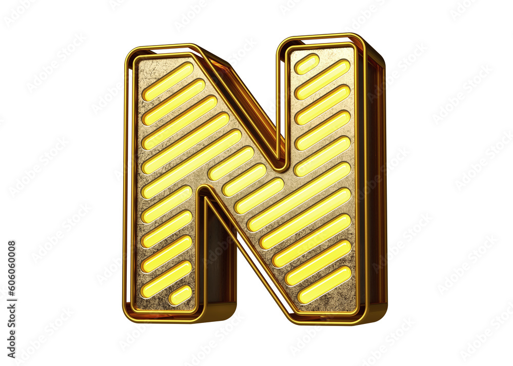 Poster luminous display font letter n in gold. flashing lettering for creating titles, ad headers and eye-c