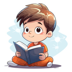 Cute Kid Reading A Book In Children's Day , Illustration Vector Clipart, For Education And Logo 