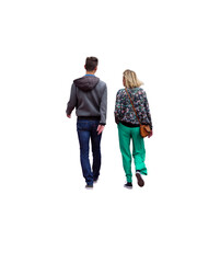 Jeune couple en promenade, par temps printanier. 