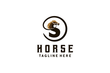 Letter s horse logo design with horse harness in creative concept