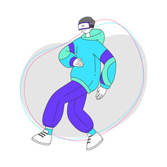 Fototapeta premium Young Man Wearing Augmented Reality Glasses Dancing Vector Illustration