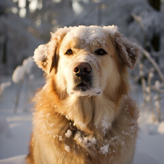 Dog in a snowy landscape. Generative AI.