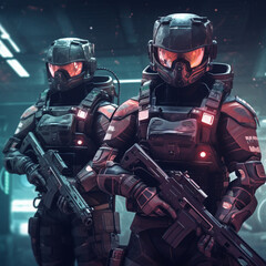 Obraz premium Modern space soldiers. Generative AI.