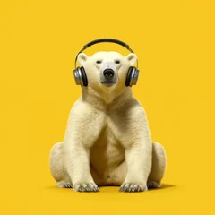 Foto op Canvas Polar bear with music headphones. Generative AI. © DALU11