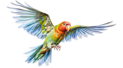 Obraz premium Lovebirds, Agapornis, in flight, colorful and beautiful, cuddling and friendly, Nature-themed, photorealistic illustrations in a PNG, cutout, and isolated. Generative AI